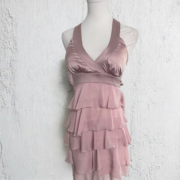 Vintage Dresses & Skirts - Y2K ballet Pink Halter Dress ruffled coquette Fairycore S luxury prairie western